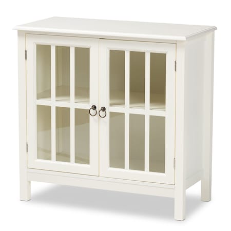 Baxton Studio Kendall White Finished Wood and Glass Kitchen Storage Cabinet 163-9030